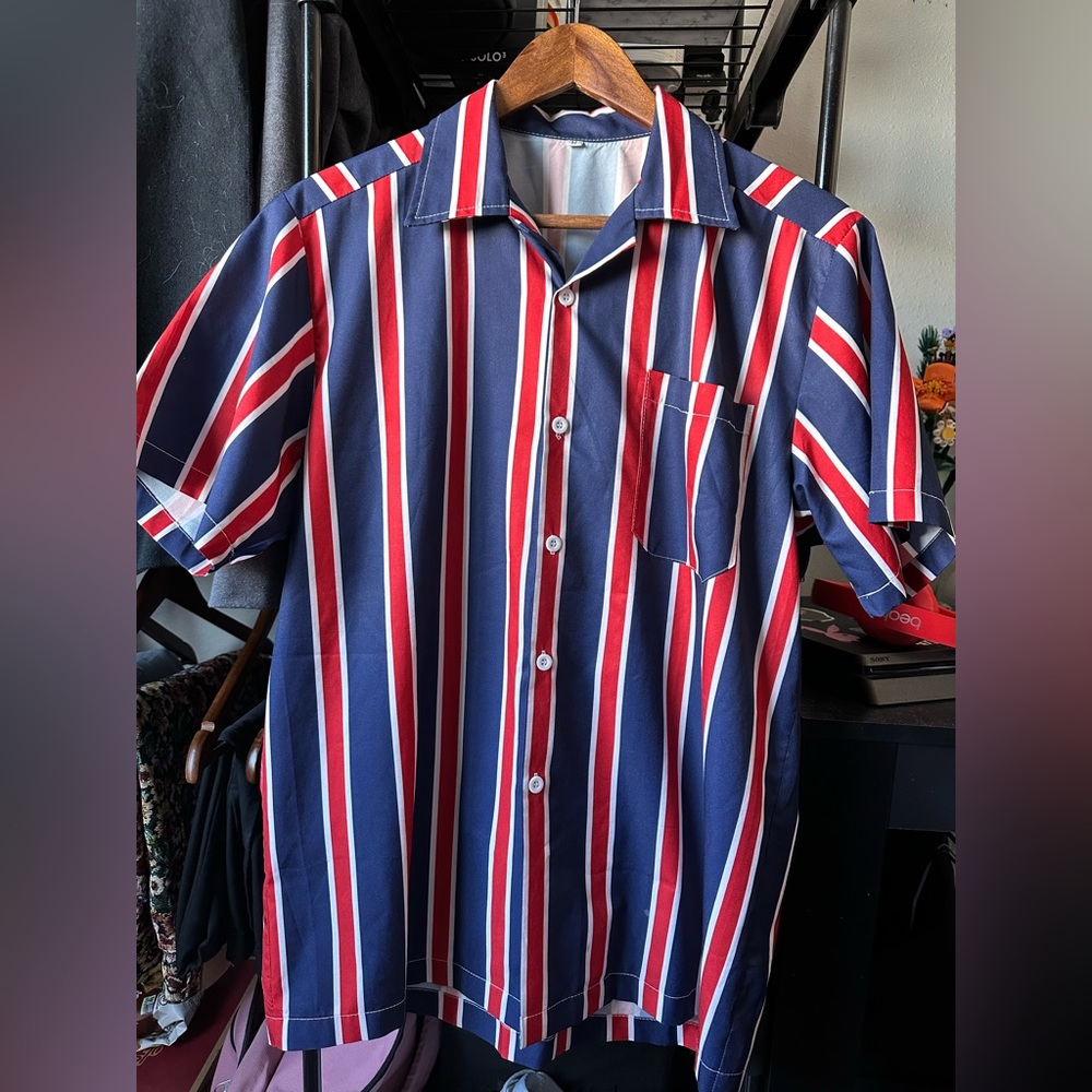 SHEIN blue, white & red, striped button up